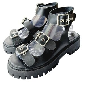 KOI Hot Topic Chunky Platform Sandals Black Buckle 90's Grunge Gothic Size 9 NEW